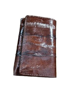 Genuine EEL Skin Leather Key Case Chain Brown Tri-Fold  Coin Pocket Wall…